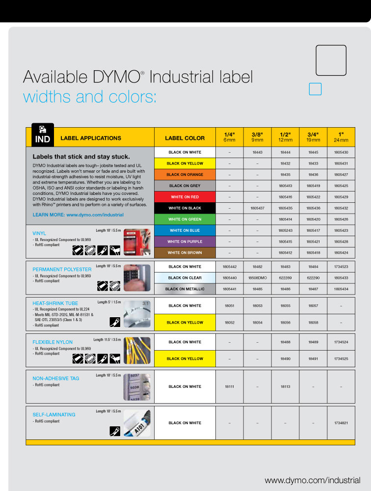 Dymo Heat Shrink Size Chart